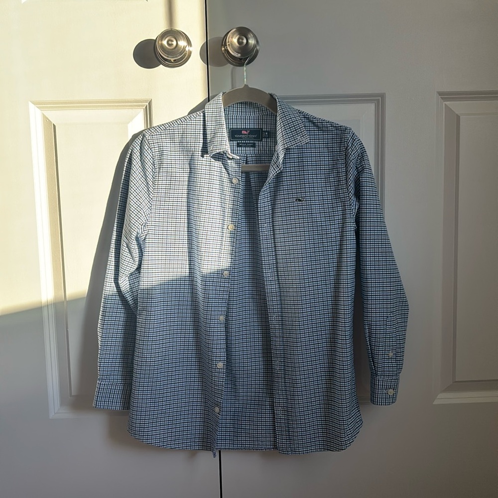 Blue Button-Up Gingham Long Sleeve Shirt